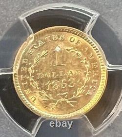 1853 $1 Gold coin. PCGS AU58. With Gold Shield Technology