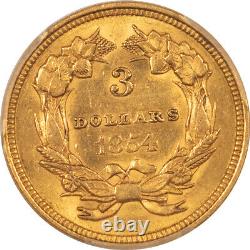 1854 $3 Three Dollar Gold Pcgs Au-58, Nearly Uncirculated! First Year Coin