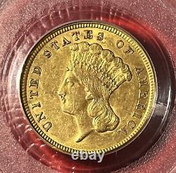 1854 Gold 3 Dollar Indian Princess. PCGS AU53. Strong Luster. KM# 84
