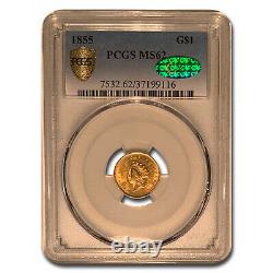 1855 $1 Indian Head Gold MS-62 PCGS CAC