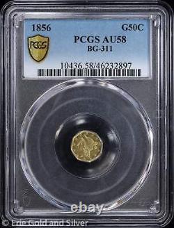 1856 50C California Fractional Gold Half Dollar PCGS AU 58 BG-311