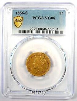1856-S Three Dollar Indian Gold Coin $3 Certified PCGS VG8 Rare S Mint
