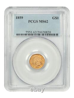 1859 G$1 Pcgs Ms62