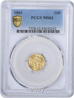 1861 $1 Gold Type 3 MS63 PCGS