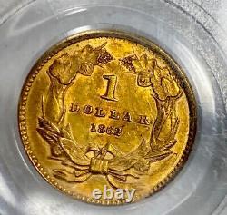 1862 $1 Gold Indian Princess PCGS AU58 CAC Old Green Holder Item 6476