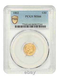 1862 G$1 Pcgs Ms66