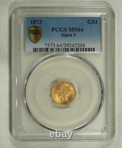 1873 Type 3 Gold Dollar. PCGS MS64, Open 3, Gold Sheild