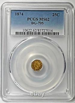 1874 California Fractional Gold 1/4 Dollar Bg-795 Pcgs Ms62