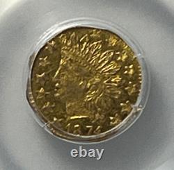 1874 California Fractional Gold 1/4 Dollar Bg-795 Pcgs Ms62