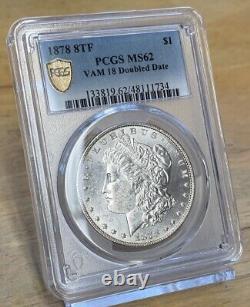 1878 8TF Morgan Silver Dollar PCGS MS-62 Gold Shield VAM 18 Doubled Date