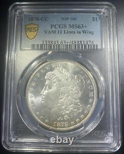 1878-CC VAM-11 PCGS MS63+ Morgan Silver Dollar Gold Shield. Freshly Graded