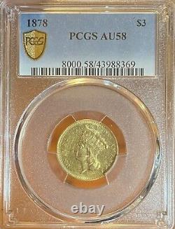 1878 PCGS AU58 $3 Three Dollar Gold Piece