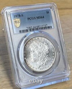 1878-S Morgan Silver Dollar PCGS MS-64 Gold Shield Uncirculated 1878 S $1 Coin