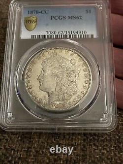 1878-cc Morgan U. S. Silver Dollar Pcgs Gold Shield Ms62