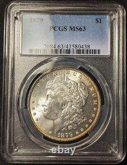 1879 $1 Morgan Silver Dollar PCGS MS63 Pleasing Gold Peripheral Toning