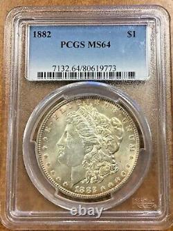 1882 Morgan Dollar PCGS MS64 PALE Rose gold MONSTER toning rev. Blue WING eagle