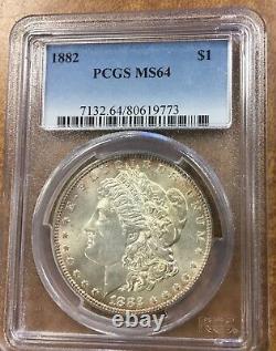 1882 Morgan Dollar PCGS MS64 PALE Rose gold MONSTER toning rev. Blue WING eagle