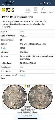1886-S Morgan Silver Dollar PCGS AU55 Gold Shield