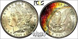 1887 PCGS MS64 GOLD Shield Silver MORGAN Dollar $1 Gorgeous RAINBOW