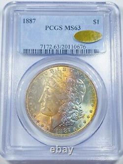 1887 P Morgan SILVER Dollar PCGS MS63 GOLD CAC Rainbow Toned Gorgeous Color