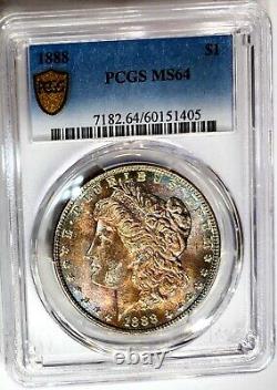 1888-P Better Date Rainbow Color Toned Morgan Dollar PCGS MS 64 Gold Shield