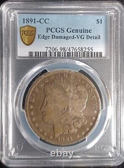 1891-CC Morgan Silver Dollar, PCGS Gold VG Details Edge Damage. SL0088