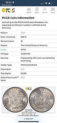 1891-S Morgan Silver Dollar PCGS AU58 Gold Shield
