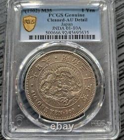 1902 M35 JAPAN 1 YEN SILVER DRAGON DOLLAR COIN PCGS AU Low Mintage Nice Toning