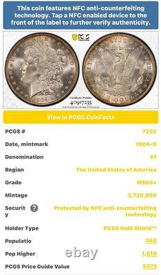 1904 O Morgan Silver Dollar Pcgs Ms 65+ Gold Sheild Rim Toning Take A Look