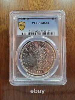 1921-D Toned Morgan Silver Dollar PCGS MS62 With Gold Shield And NFC Toning