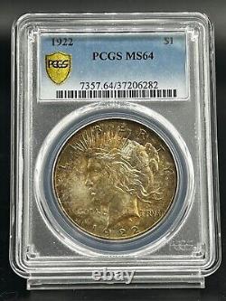 1922 Peace Dollar $1 PCGS GOLD SHIELD MS64! MONSTER TONED! 