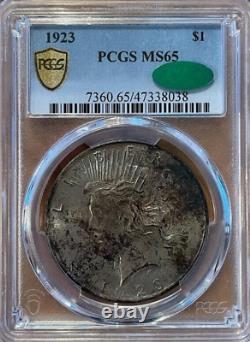 1923 Peace Silver Dollar PCGS Gold Shield MS65 CAC Certified Full Coin Toner