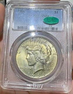 1934-P Peace Silver Dollar PCGS MS64 CAC Flashy Gold Toning