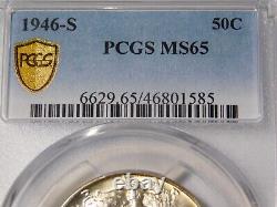 1946-s Walking Liberty Silver Coin Half Dollar Gold Shield Pcgs Graded Ms65