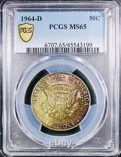 1964-D Kennedy Silver Half Dollar PCGS MS-65 Nice Pinks, Greens, Golds