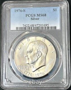 1976-s Eisenhower Silver Dollar Pcgs Ms68! Video? Blue/gold Toning