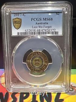 2017-C Mintmark Lest We Forget Coin PCGS MS68 $2 Gold Shield Two Dollar