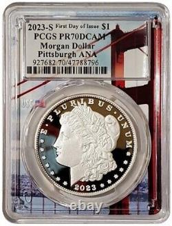 2023-S $1 MORGAN DOLLAR PCGS PR70DCAM FDOI Pittsburgh Ana Golden Gate Proof Coin