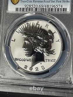2023-S Morgan/Peace Silver Dollar 2-Coin Reverse Proof Set PCGS PR69 Gold Shield