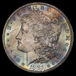 CAC Rainbow Toned 1881-S $1 Morgan Silver Dollar MS64. PCGS Gold Shield