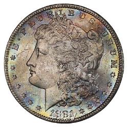 CAC Rainbow Toned 1881-S $1 Morgan Silver Dollar MS64. PCGS Gold Shield