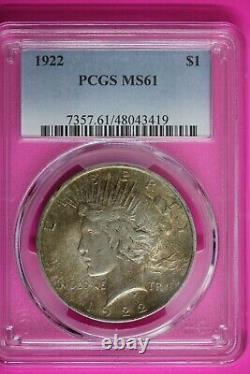 Golden Toned 1922 P MS 61 Peace Silver Dollar PCGS Graded Trueview Slab 1239