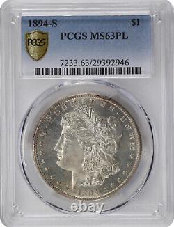 Morgan Silver Dollar 1894-S, Graded PCGS MS-63 Proof-like! Gold Shiled. Superb