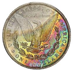 Reverse Rainbow Toned 1879-S $1 Morgan Silver Dollar MS63. PCGS Gold Shield